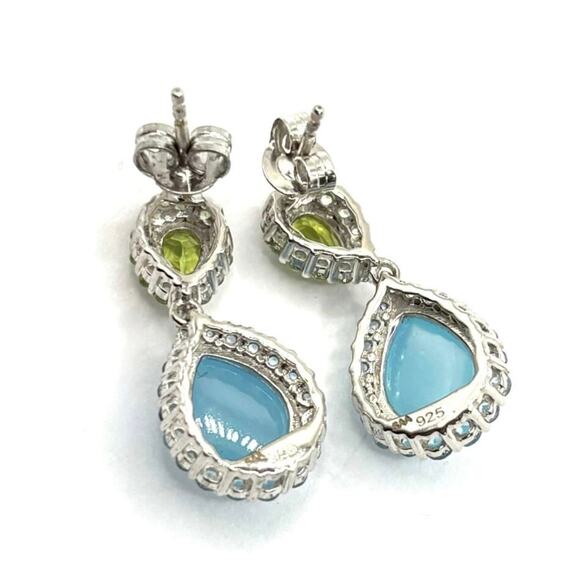 Sterling Silver Chalcedony & Peridot Tearrop Earrings - Picture 2 of 3